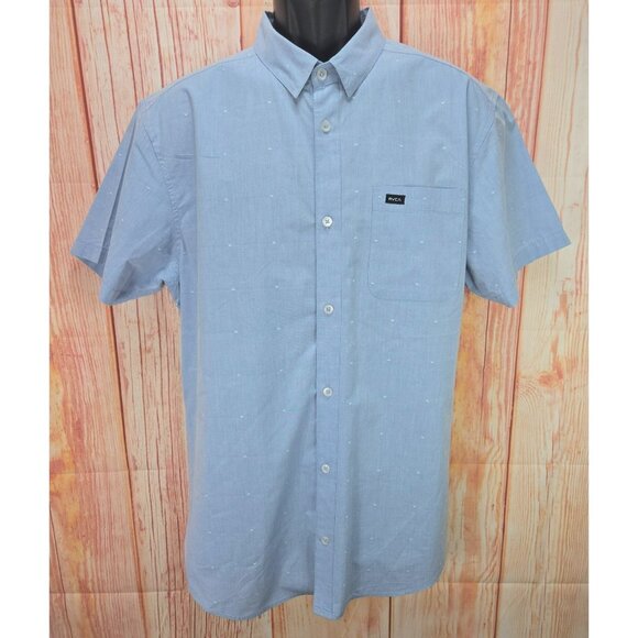 RVCA Mens Slim Fit S/S Button-Up Shirt XL Blue - Picture 1 of 8